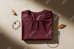 Maroon t shirt jewelry leaves image Product Image 1