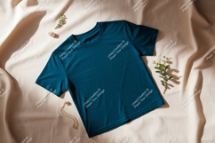 Teal t shirt with gold necklace and greenery image Product Image 1