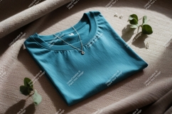 Teal shirt with necklace and earrings jewelry Product Image 1