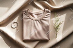 Folded beige t shirt with jewelry and plant image Product Image 1