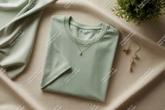 Mint green t shirt gold necklace earrings image Product Image 1