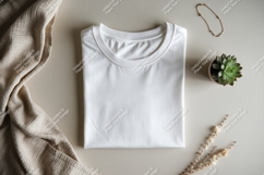 Folded white t shirt fabric plant jewelry mockup Product Image 1