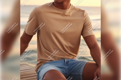 Man In Tshirt Mockup By The Sea Product Image 1