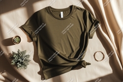 Olive green t shirt draped with knot mockup Product Image 1