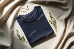 Navy blue t shirt gold necklace green sprigs t-shirt Product Image 1