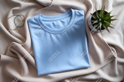 Blue T shirt draped fabric plant mockup t-shirt Product Image 1