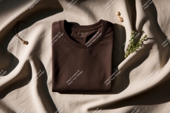 Folded brown t shirt with gold necklace fabric Product Image 1