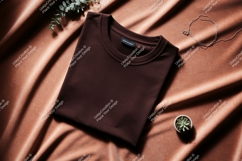 Dark brown t shirt draped on velvet fabric Product Image 1