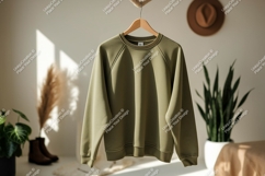 Olive green raglan sweatshirt clothing Product Image 1