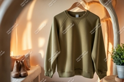 Olive green raglan sweatshirt mockup image Product Image 1