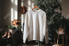 White Crewneck Sweatshirt Hanging raglan garment Product Image 1