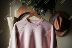Pink sweatshirt hanging on wooden hanger clothing Product Image 1