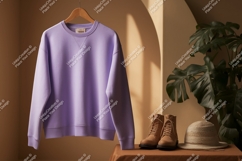 Lavender crewneck sweatshirt with boots and hat image Product Image 1