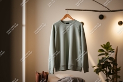 Light green sweatshirt hanging indoors clothing mockup Product Image 1