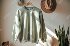 Sage green crewneck sweatshirt hanging image Product Image 1