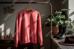 Coral sweatshirt hanging on rack with plants garment Product Image 1