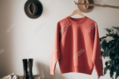 Coral sweatshirt hanging on wooden branch image Product Image 1