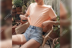Woman In Tshirt Mockup Summer Garden Product Image 1