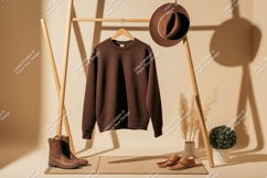 Brown sweater hat boots shoes plant image Product Image 1