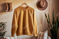 Mustard yellow sweatshirt hanging mockup clothing Product Image 1