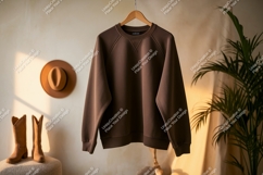 Brown crewneck sweatshirt hanging raglan sleeves Product Image 1