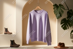 Lavender sweatshirt brown boots fedora image Product Image 1