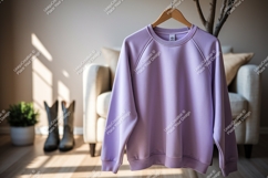 Lavender sweatshirt hanging indoors raglan sleeves Product Image 1