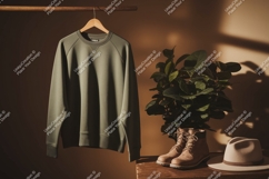 Olive green sweatshirt boots hat plant image Product Image 1