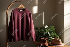 Maroon sweatshirt boots hat plant raglan crewneck Product Image 1