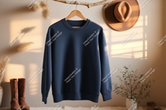 Blue Crewneck Sweatshirt Hanging mockup Product Image 1