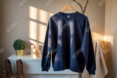 Navy blue sweatshirt hanging indoors garment apparel Product Image 1