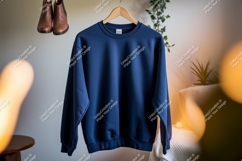 Navy blue crewneck sweatshirt hanging garment Product Image 1