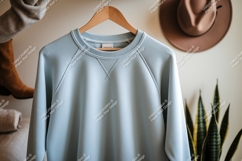 Light blue crewneck sweatshirt on hanger raglan casual Product Image 1