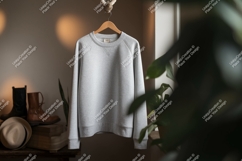 Gray sweatshirt hanging on wooden hanger image Product Image 1