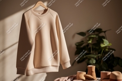 Beige sweatshirt hanging mockup clothing fashion Product Image 1