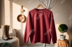 Red sweatshirt hanging on display garment clothing Product Image 1