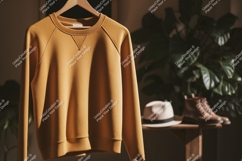 Mustard yellow sweatshirt hanging on hanger clothing Product Image 1