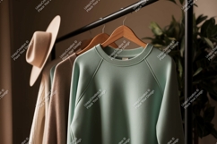 Mint green sweatshirt and tan hat clothing apparel Product Image 1