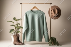Mint green sweatshirt cowboy boots hat plant image Product Image 1