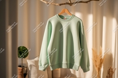 Mint green sweatshirt hanging on branch clothing apparel Product Image 1