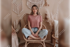Woman In Chair Tshirt Mockup Indoor Product Image 1