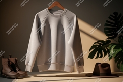 Grey sweatshirt brown boots brown hat raglan Product Image 1