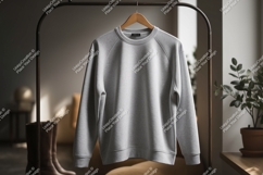 Gray sweatshirt hanging on rack clothing apparel Product Image 1