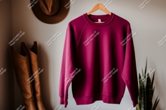 Magenta sweatshirt hanging on wooden hanger raglan Product Image 1