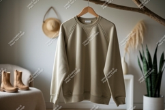 Beige raglan sweatshirt hanging garment clothing Product Image 1