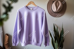 Lavender sweatshirt hanging on hanger clothing apparel Product Image 1