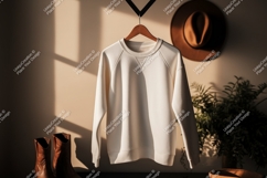 Cream sweatshirt hanging with hat and boots image Product Image 1