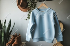 Light blue crewneck sweatshirt hanging clothing garment Product Image 1