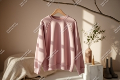 Pink sweatshirt hanging on branch clothing garment Product Image 1
