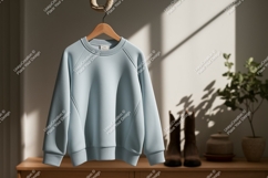Light blue sweatshirt hanging indoors clothing apparel Product Image 1